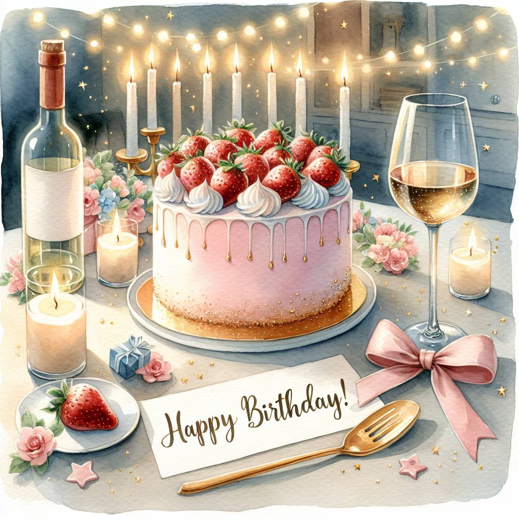 2) Birthday AI Generated Card - Alcohol, and Cake (3311c)