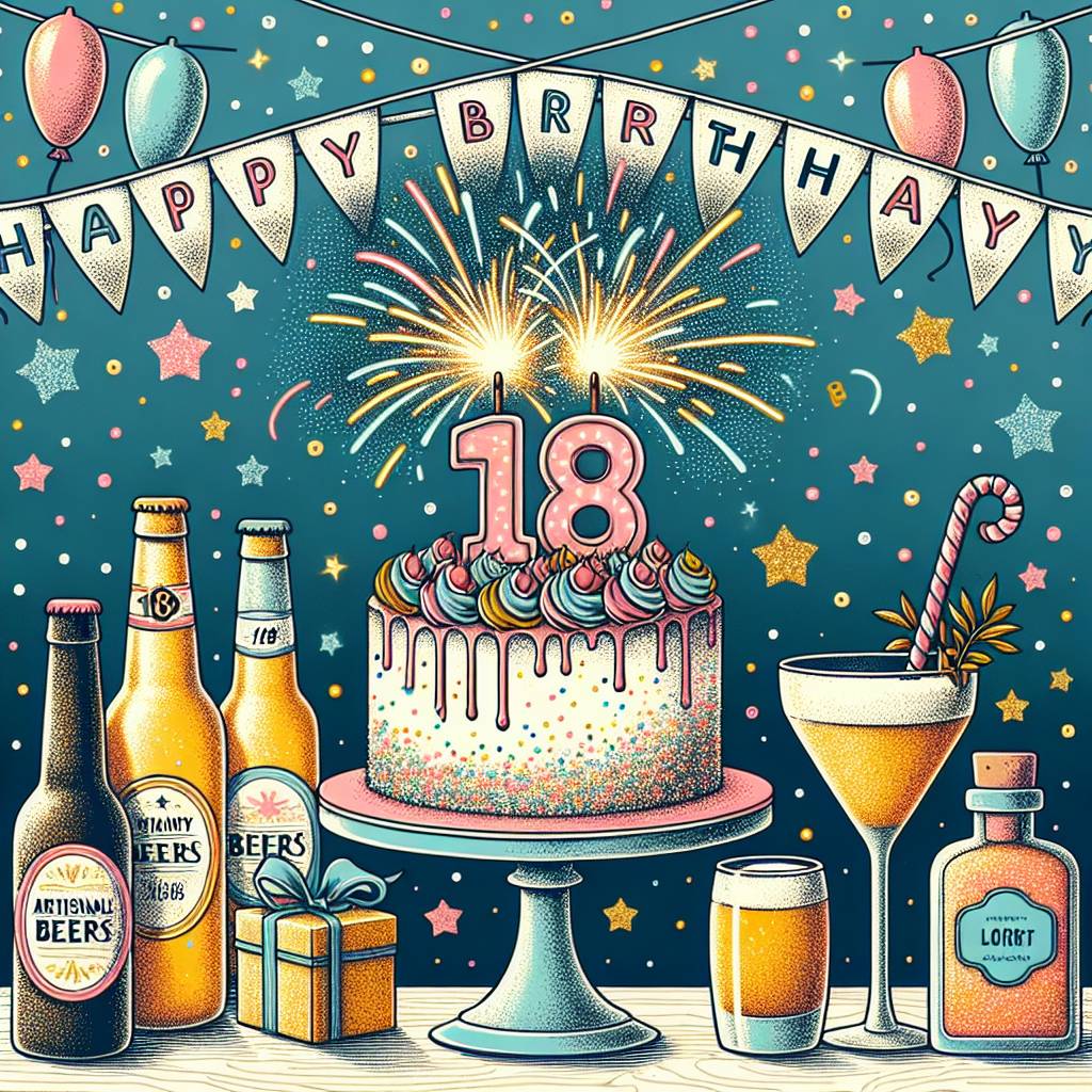 4) Birthday AI Generated Card - Alcohol, and Cake (446c0)