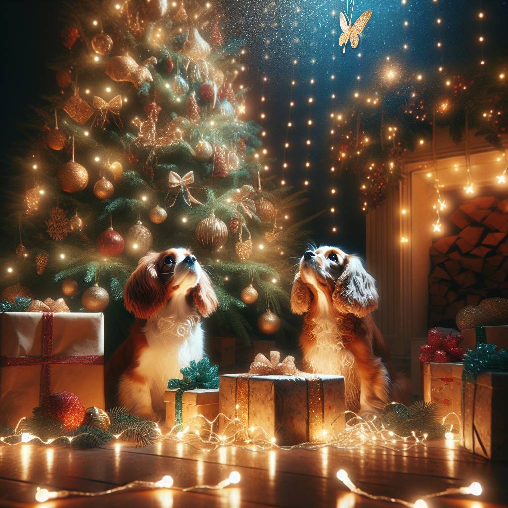 2) Christmas AI Generated Card - Two Spaniels, Christmas Tree, and Gifts (6fcca)})