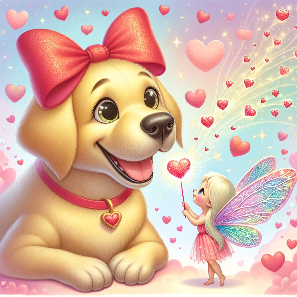 2) Valentines-day AI Generated Card - Yellow labrador, and Fairy  (eefe0)