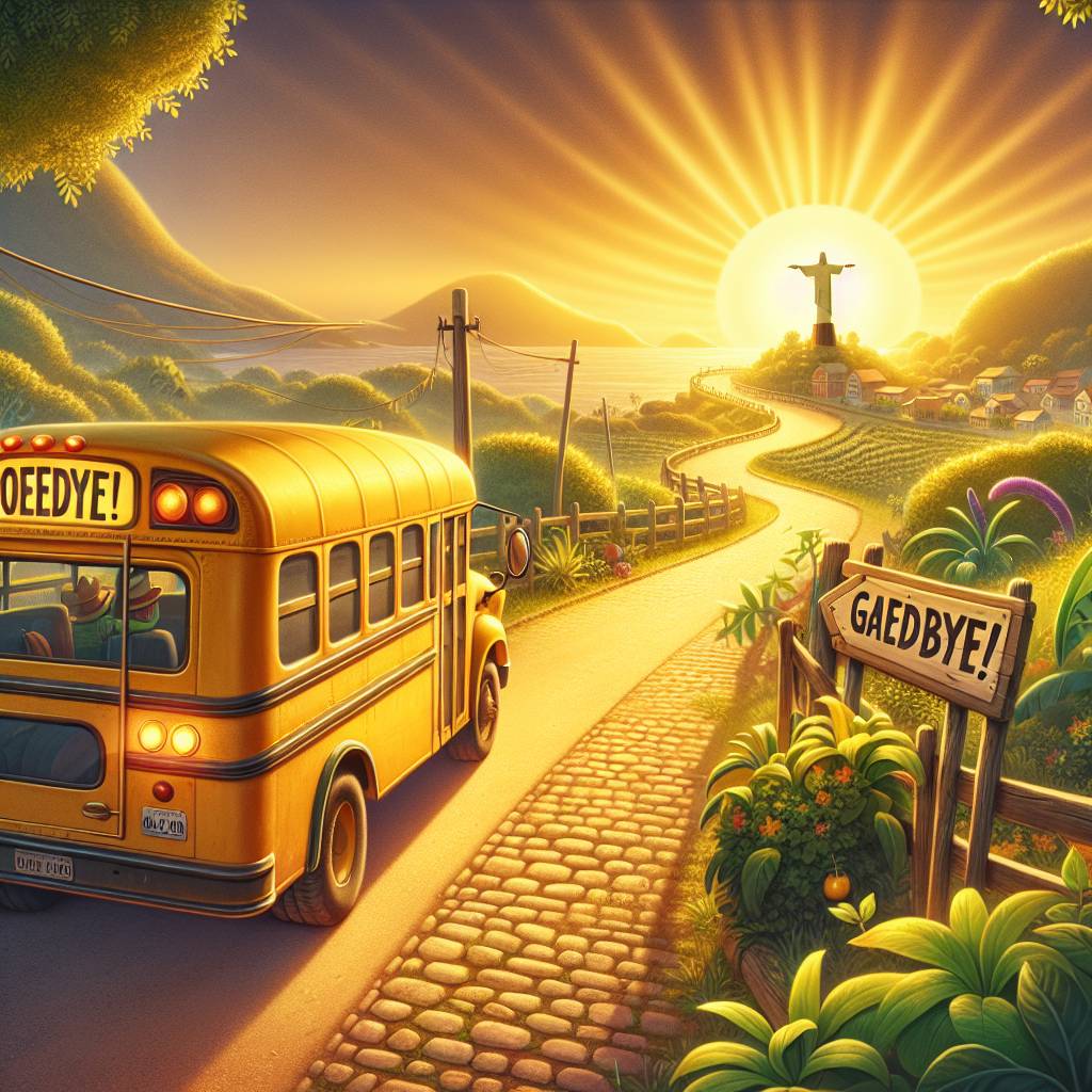 2) Farewell AI Generated Card - School bus, Brazil, and Sunshine (ac645)