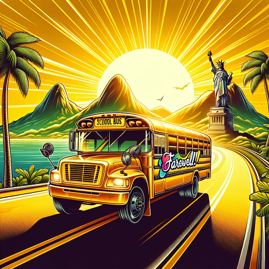 1) Farewell AI Generated Card - School bus, Brazil, and Sunshine (35732)