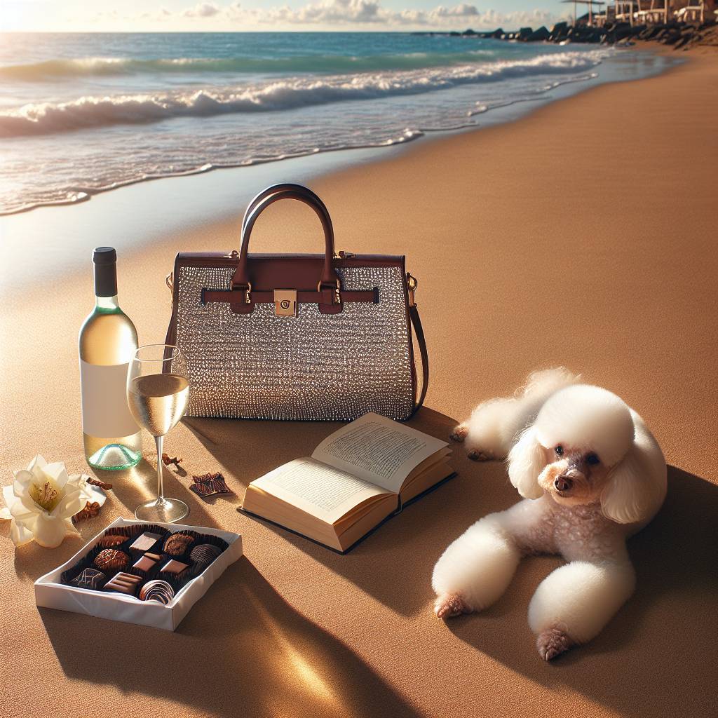 2) Mothers-day AI Generated Card - Poodle, Gold, Diamonds, Chocolate, Reading, White wine, Sunshine, Beach holiday , and Handbags (d1844)