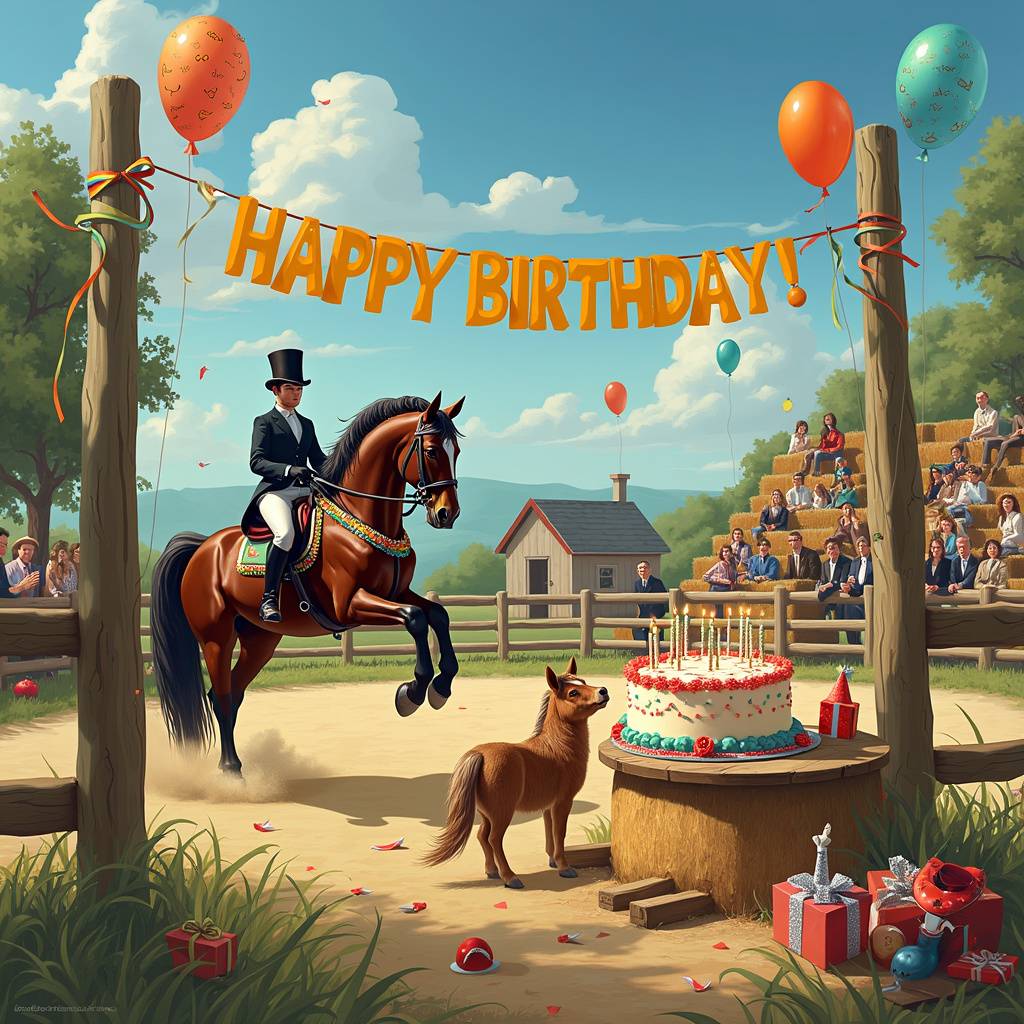 2) Birthday AI Generated Card - Dressage, and Horses (221e8)