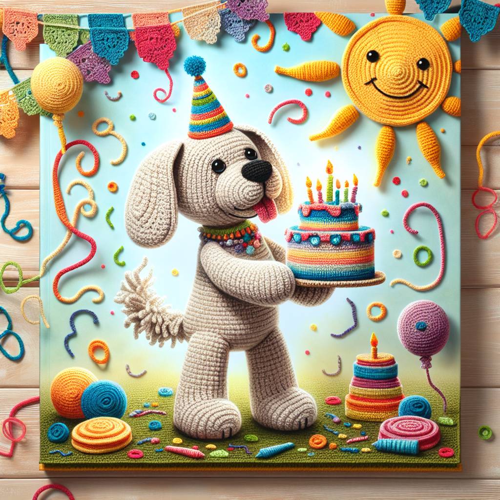 2) Birthday AI Generated Card - Crochet, and Dog (68269)