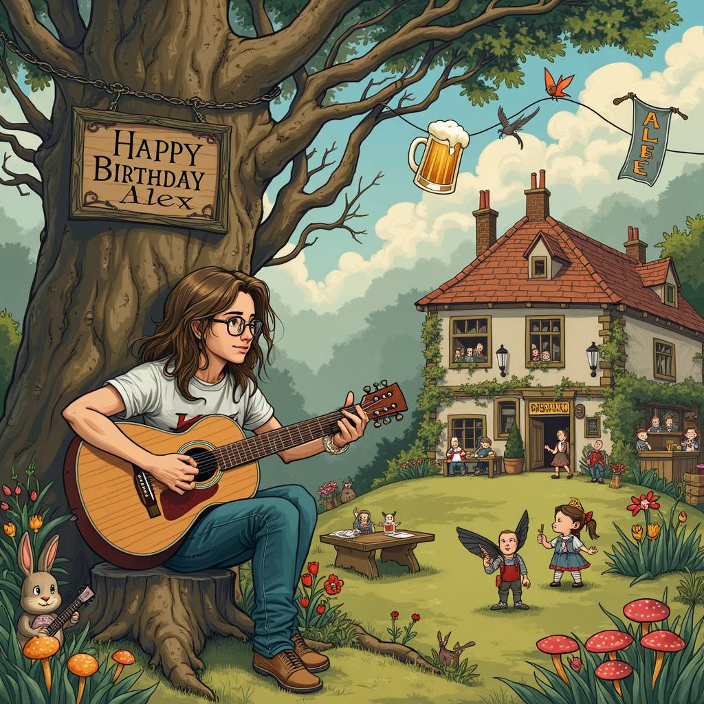 1) Birthday AI Generated Card - Warhammer, Early years Teacher , Beer, Long hair, Glasses, and Guitar (50111)