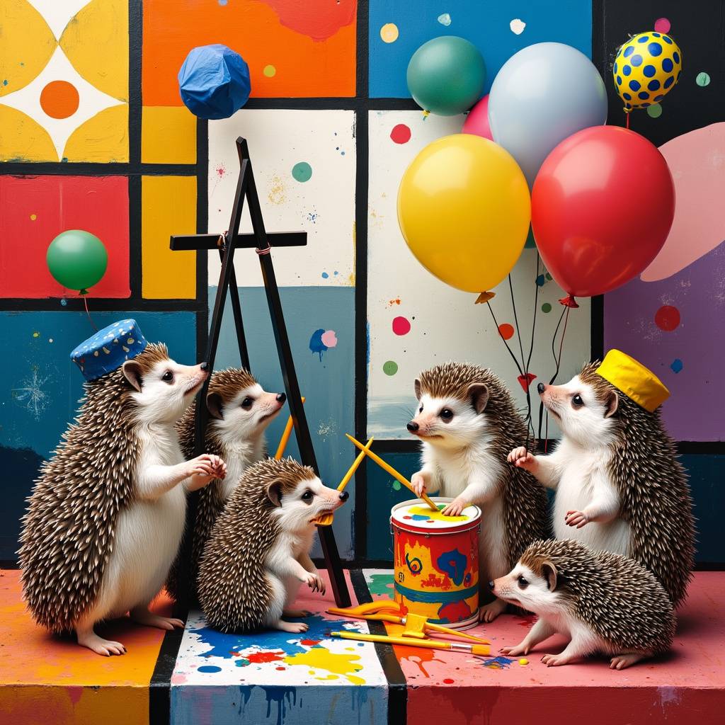 1) Birthday AI Generated Card - Hedgehogs, Art, and Drums (c0bc5)