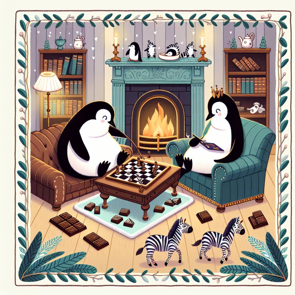 1) Anniversary AI Generated Card - Boardgames , Chocolate , Penguins , and Zebras  (82d44)