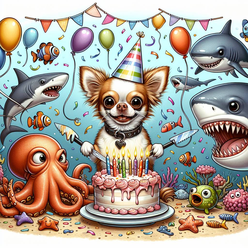 2) Birthday AI Generated Card - Chihuahua , Octopus , Shark, Crab, and Fish  (971b1)