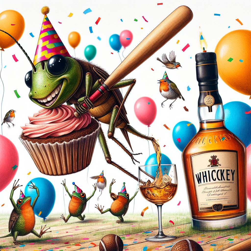 1) Birthday AI Generated Card - Cricket, Whisky , Robins, and Frogs (88b0f)