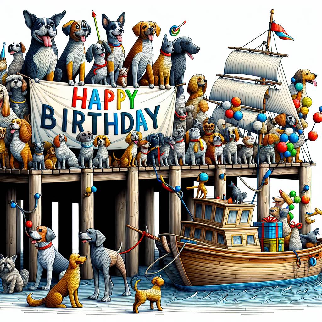 2) Birthday AI Generated Card - Art, Boats, Dogs, and Graphic design (5d38b)