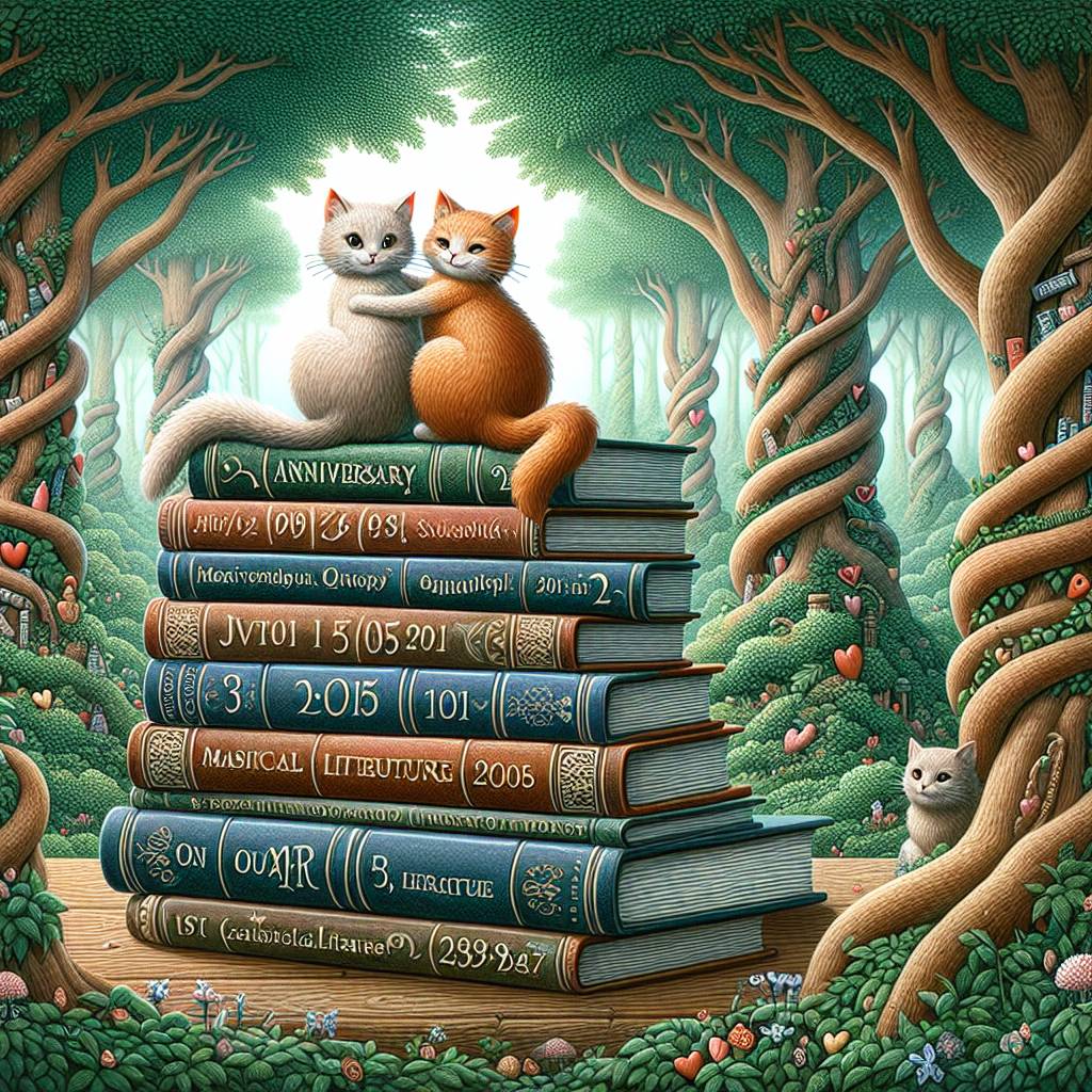 1) Anniversary AI Generated Card - Cats, Books, and Trees (6d8dc)