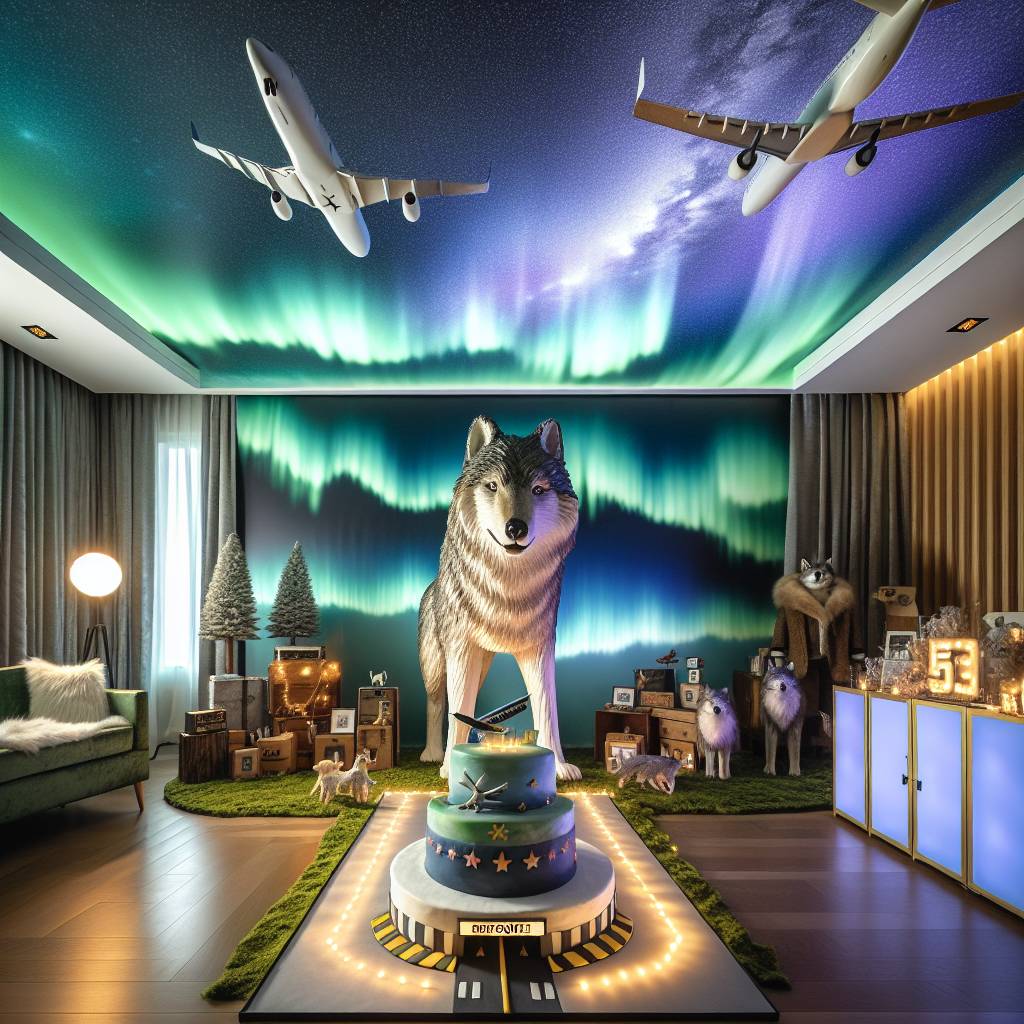 2) Birthday AI Generated Card - Wolf, Planes, Photography , and Aurora (c6912)