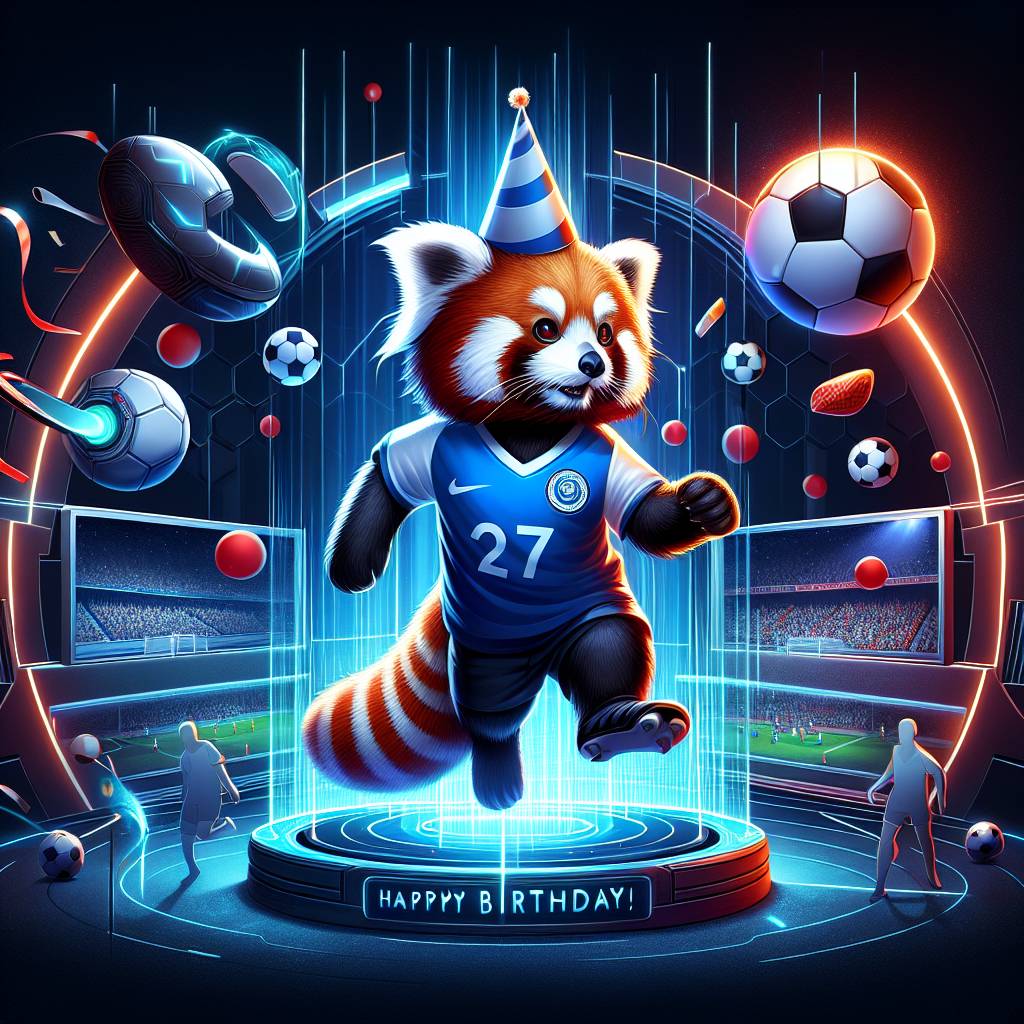 2) Birthday AI Generated Card - Red panda playing soccer, Napoli FC, and PS5 (e55e5)