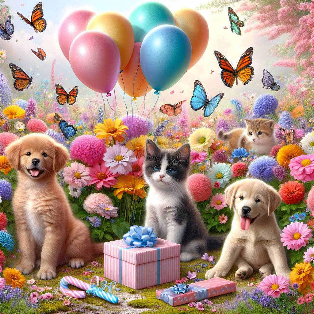 2) Birthday AI Generated Card - Cats dogs flowers  (b5775)