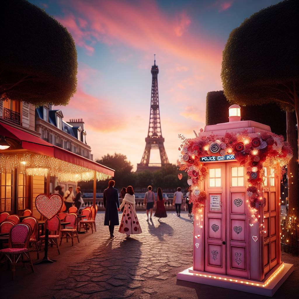 1) Valentines-day AI Generated Card - Doctor Who, Pink Tardis, and Eiffle Tower (91838)