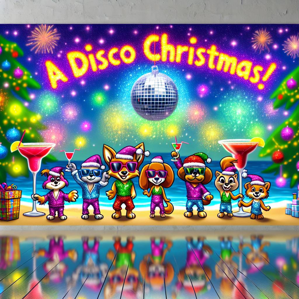 3) Christmas AI Generated Card - Disco, pets, beaches, sparkles, margarita cocktails (12dbf)