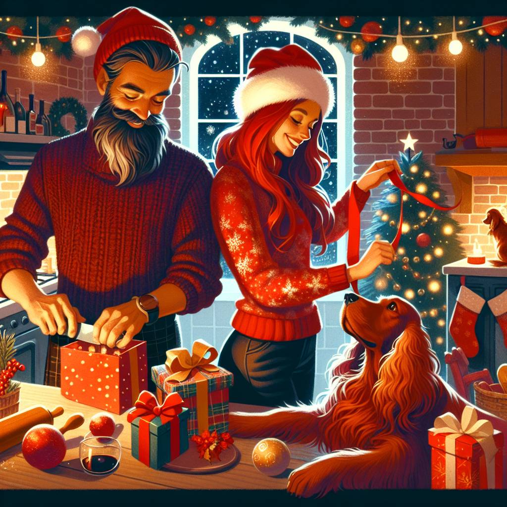 3) Christmas AI Generated Card - Obese italian man, Redhead bimbo, and Irish setter (91d15)