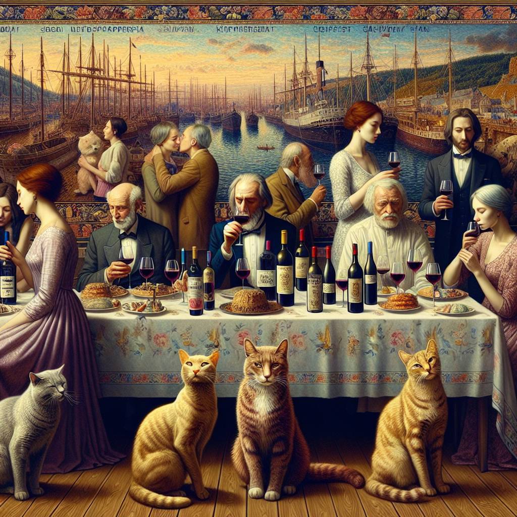 2) Birthday AI Generated Card - Anno 1800, Red wine, Cats, and Lesbians (a4923)
