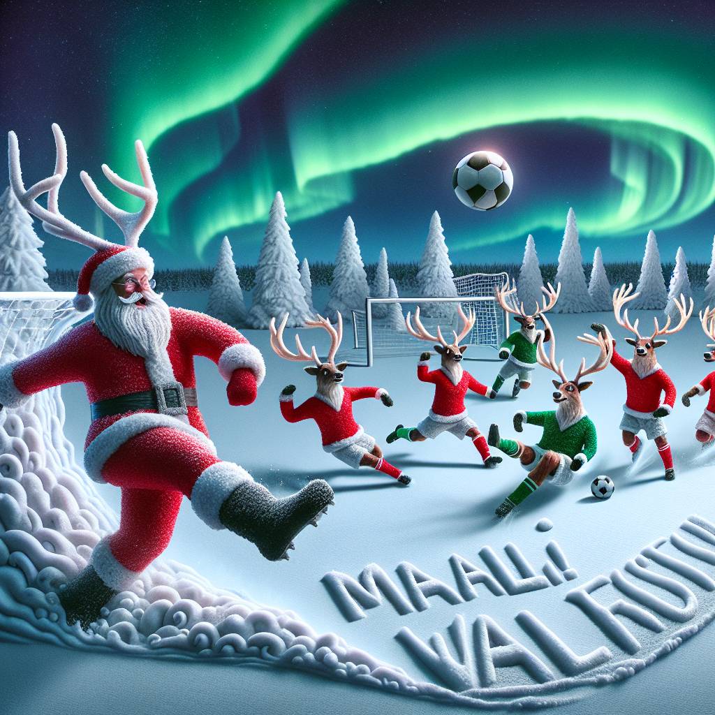 3) Christmas AI Generated Card - Santa playing soccer (24c1e)