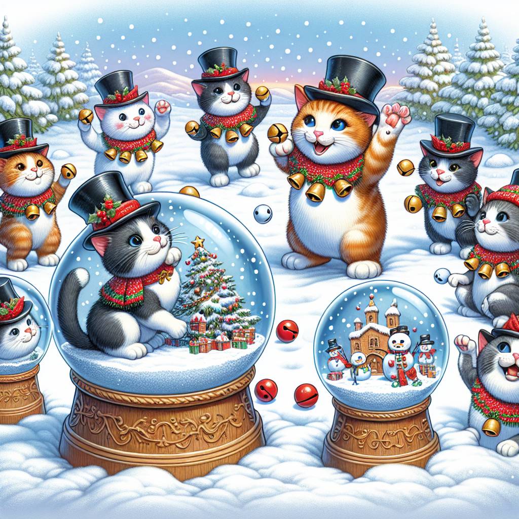 2) Christmas AI Generated Card - Cats doing cat things with snow globes  (6bdd1)