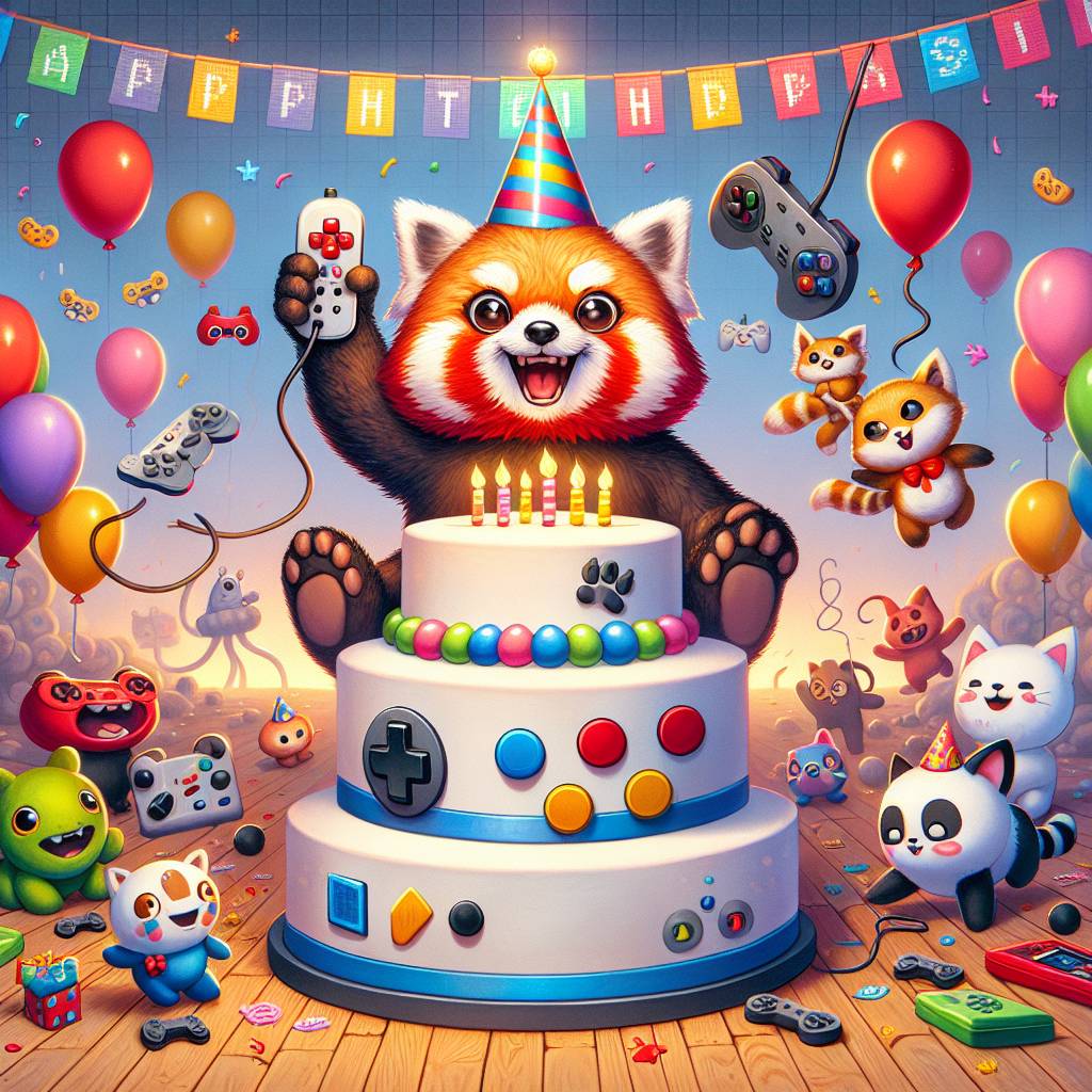 2) Birthday AI Generated Card - Red panda , Cat, and Gaming  (c3f4a)