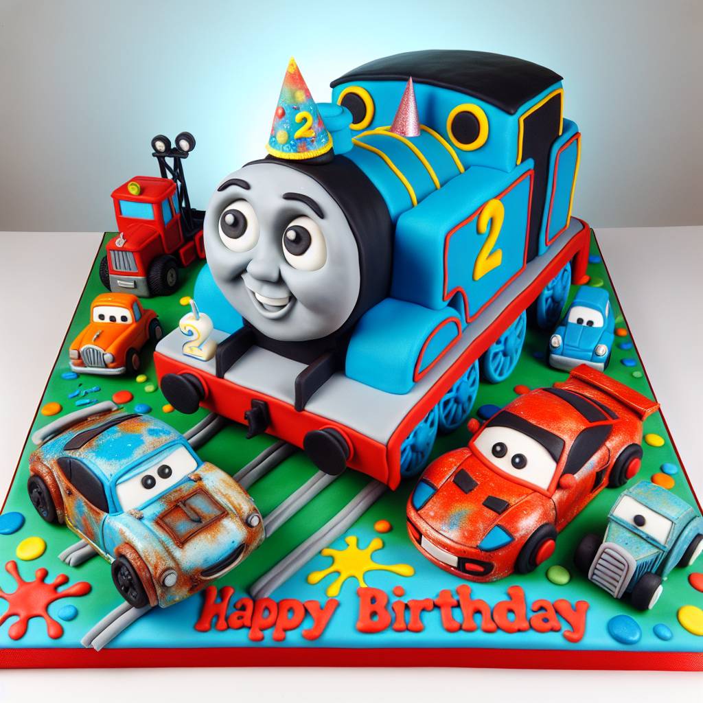 1) Birthday AI Generated Card - Thomas the tank engine, 2nd birthday, Cars, and Paint (0802f)