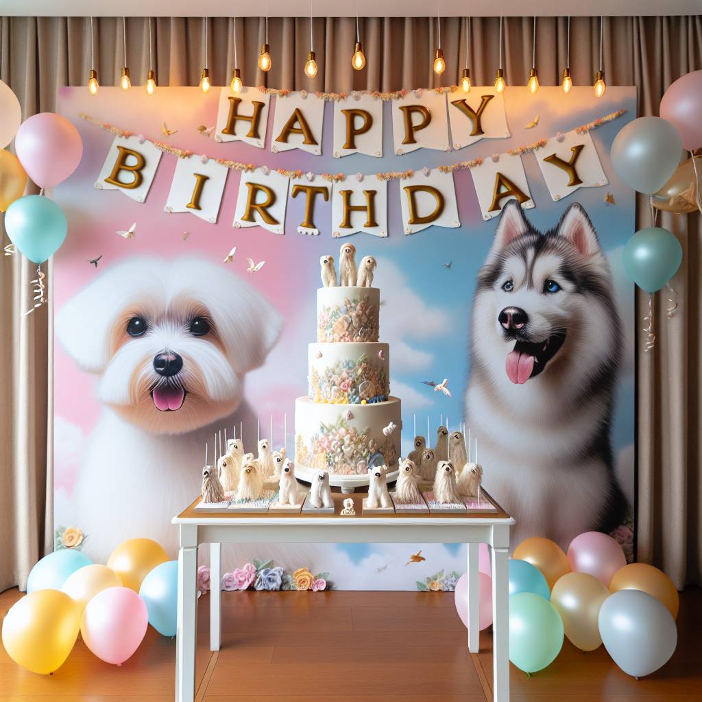 1) Birthday AI Generated Card - White Maltese terrier, Pure white husky, and  Maltese and husky happy birthday banner (eb91d)