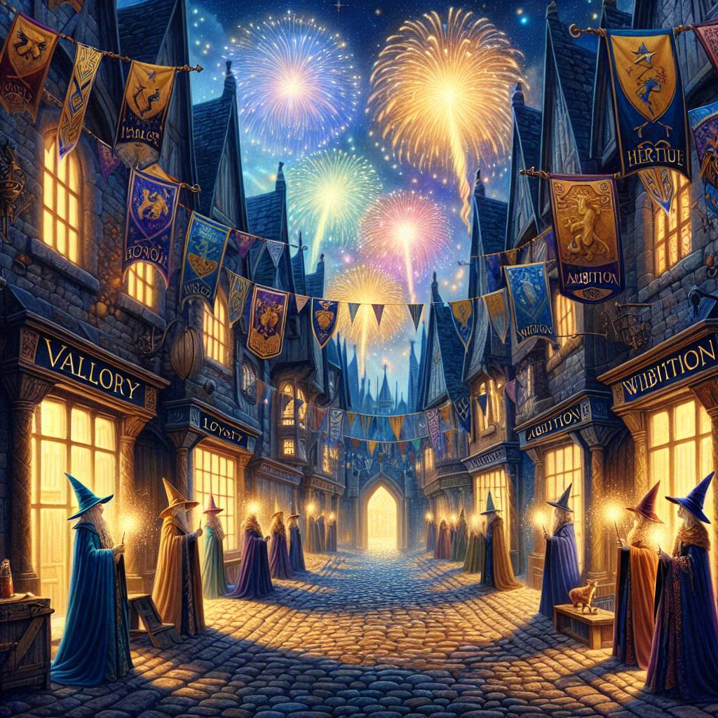 1) Birthday AI Generated Card - Diagon alley, Celebrations, Party, Fireworks, Griffindor, Butter beer, Hufflepuff, Slitherin, and Ravenclaw (948c6)