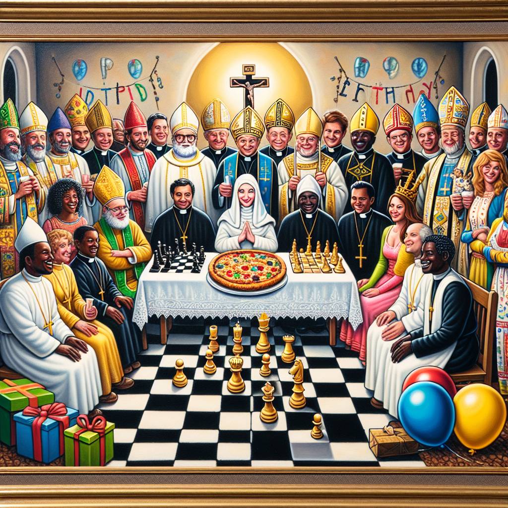 2) Birthday AI Generated Card - Chess, Church fathers, Pizza, and Catholics  (7a1be)