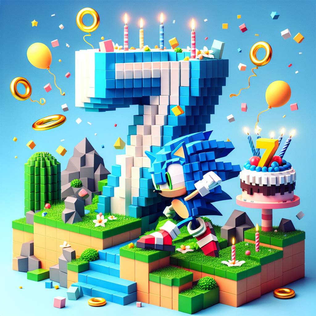1) Birthday AI Generated Card - Sonic, Minecraft , and 7 (c13d8)