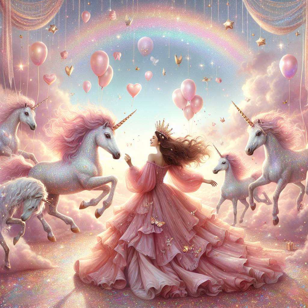 1) Birthday AI Generated Card - Unicorns , Princesses, Sparkles and glitter , and Pink  (47635)