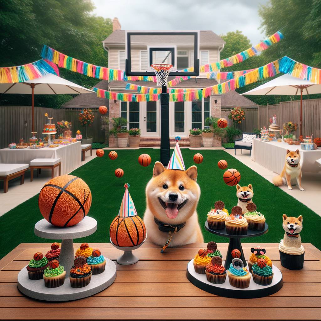 2) Birthday AI Generated Card - Basketball , and Shiba Inu Dog (8de81)