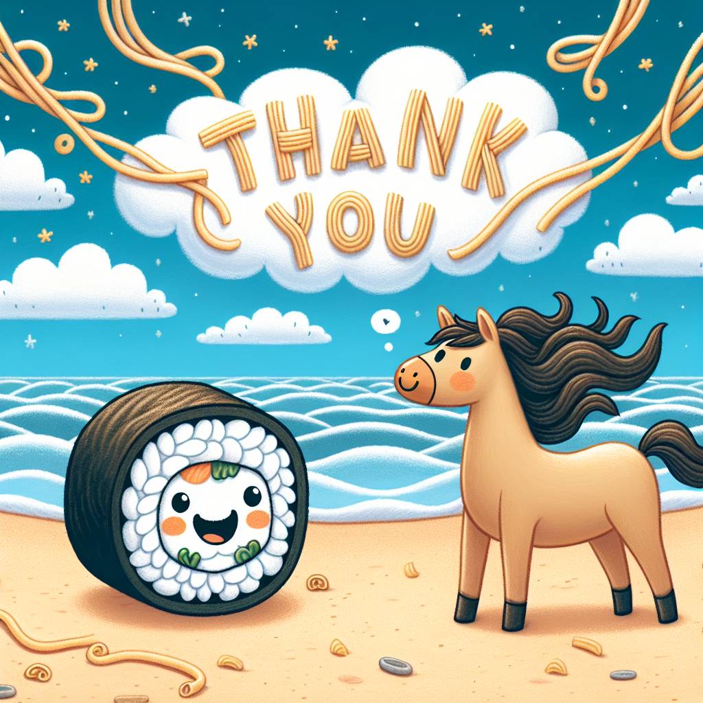 1) Thank-you AI Generated Card - Sushi, Horses, Beaches, and Spaghetti (5cf75)