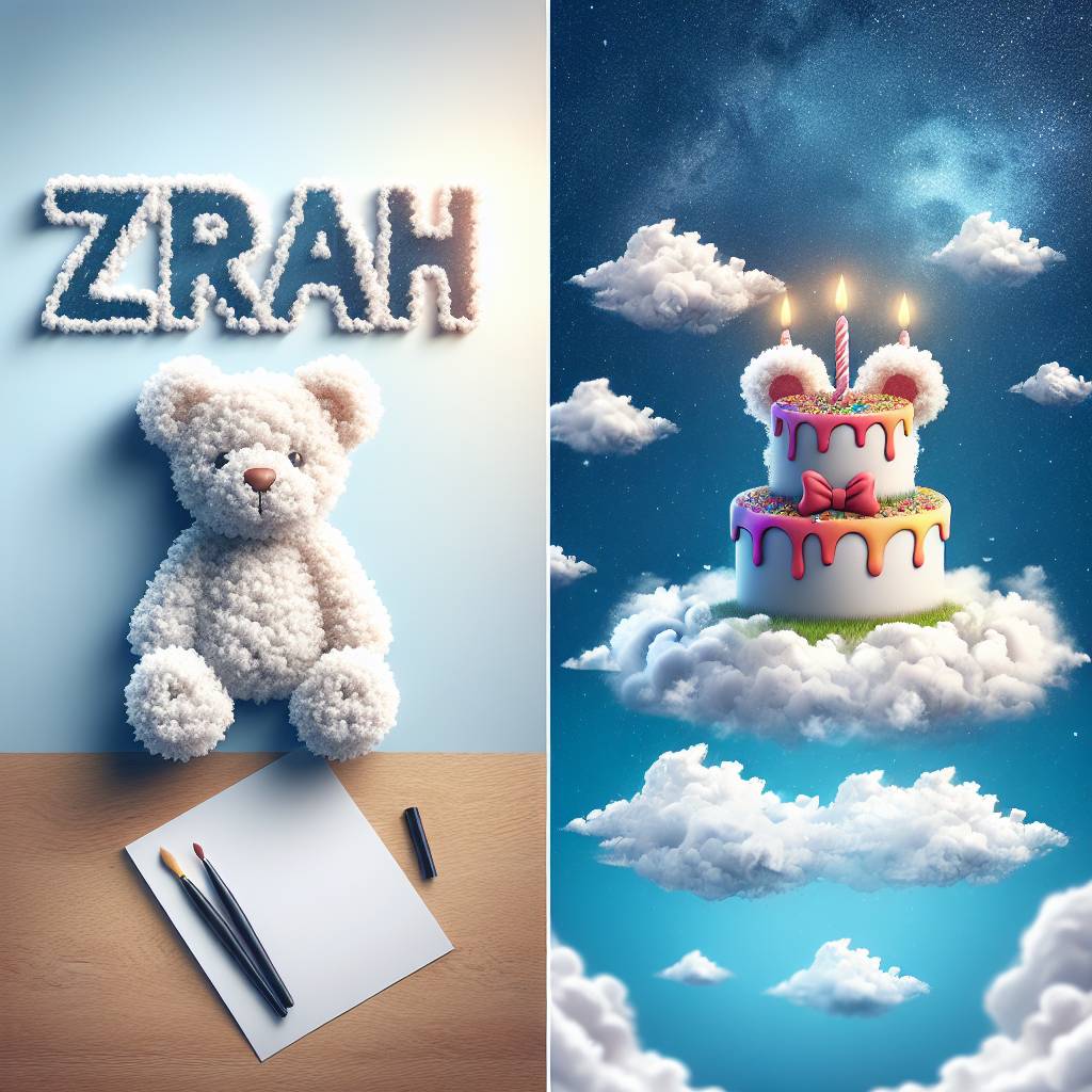 3) Birthday AI Generated Card - The name Zarah, Teddy bears, and Cake (7277a)