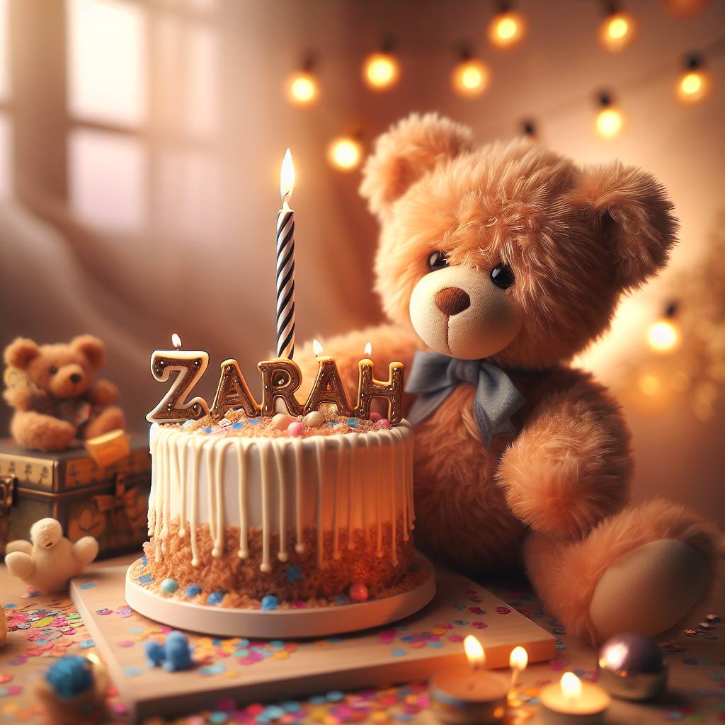 4) Birthday AI Generated Card - The name Zarah, Teddy bears, and Cake (2b875)