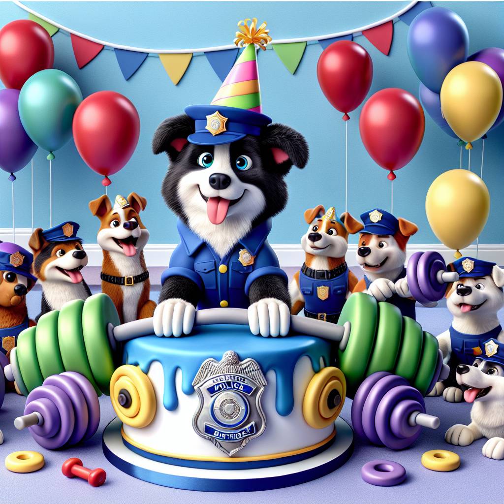 1) Birthday AI Generated Card - Police, Dogs, and Gym (d2f52)