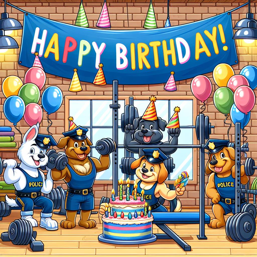 2) Birthday AI Generated Card - Police, Dogs, and Gym (4f2ad)