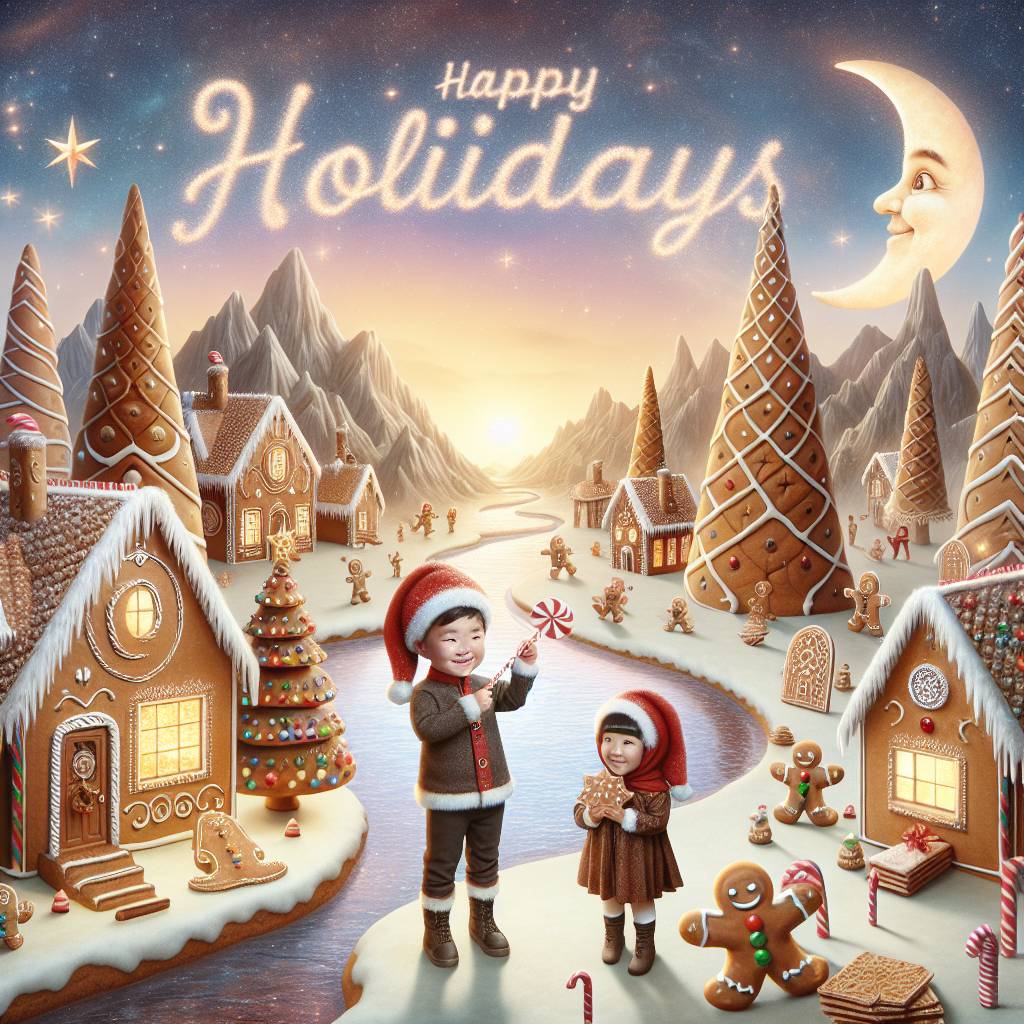 1) Christmas AI Generated Card - Children in a snowy town (1f9c1)