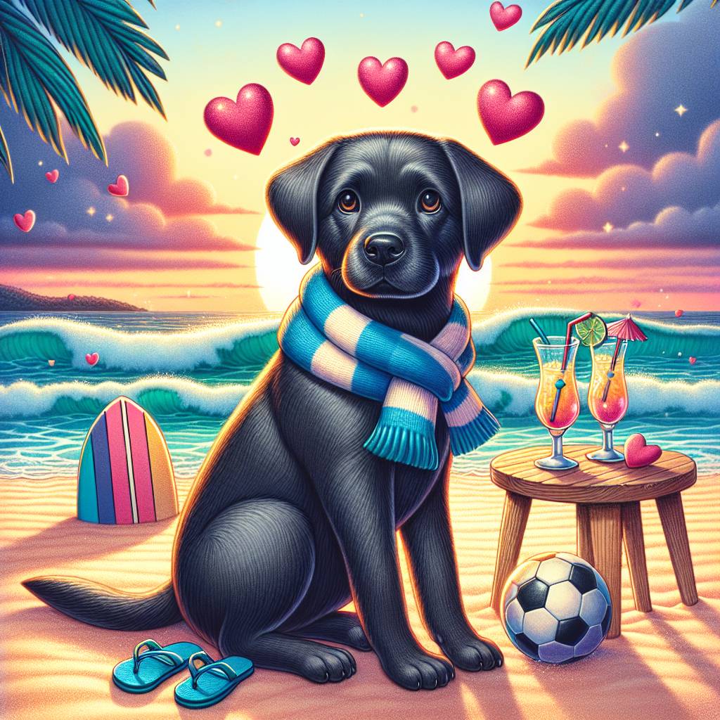 1) Valentines-day AI Generated Card - Black Labrador, Soccer, Beach, Surfing, Margarita cocktail , Ipswich town football club , Techno music , and Disco (9548d)