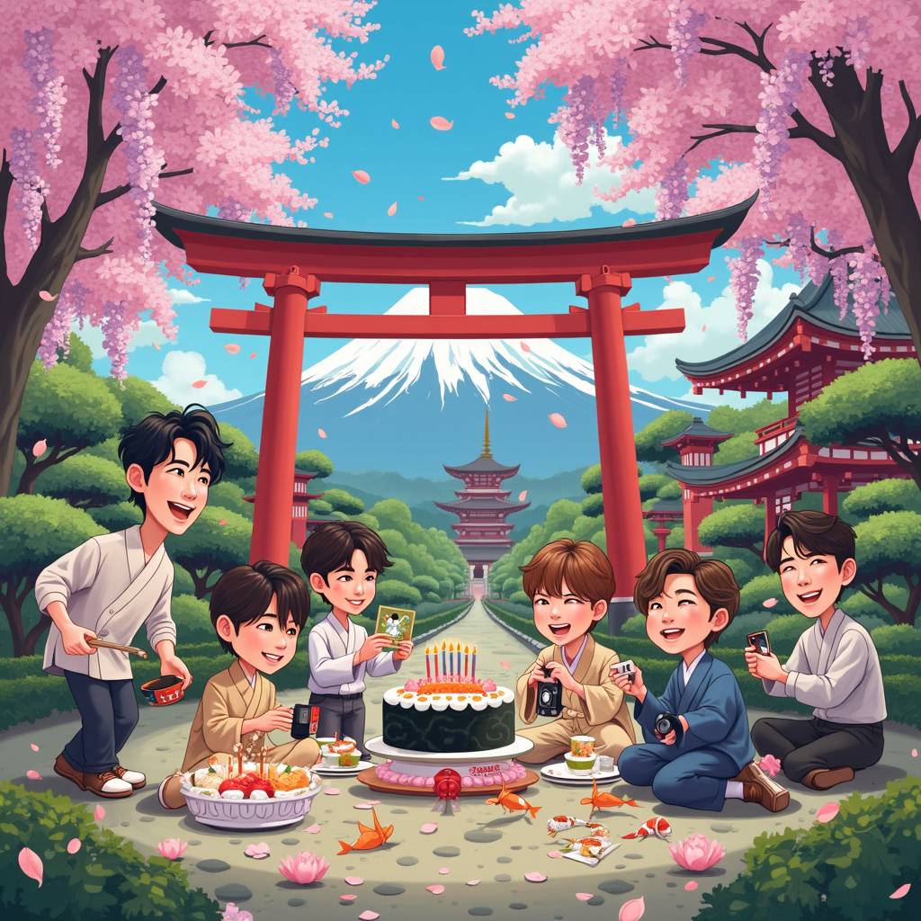 1) Birthday AI Generated Card - Japan, Cherry blossom, and BTS (017a1)