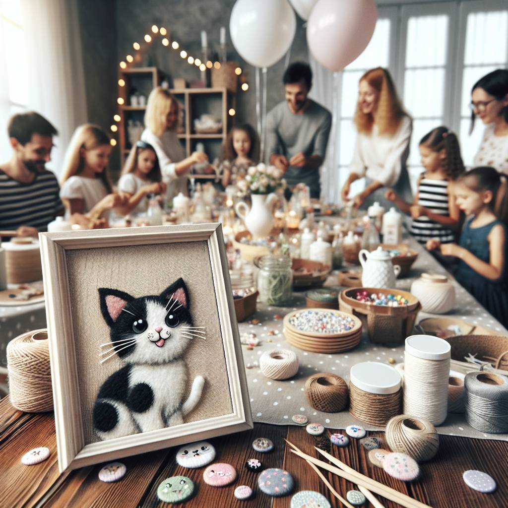 1) Birthday AI Generated Card - Black and white cat, Singing songs, Crafts, and Tea (7fd40)