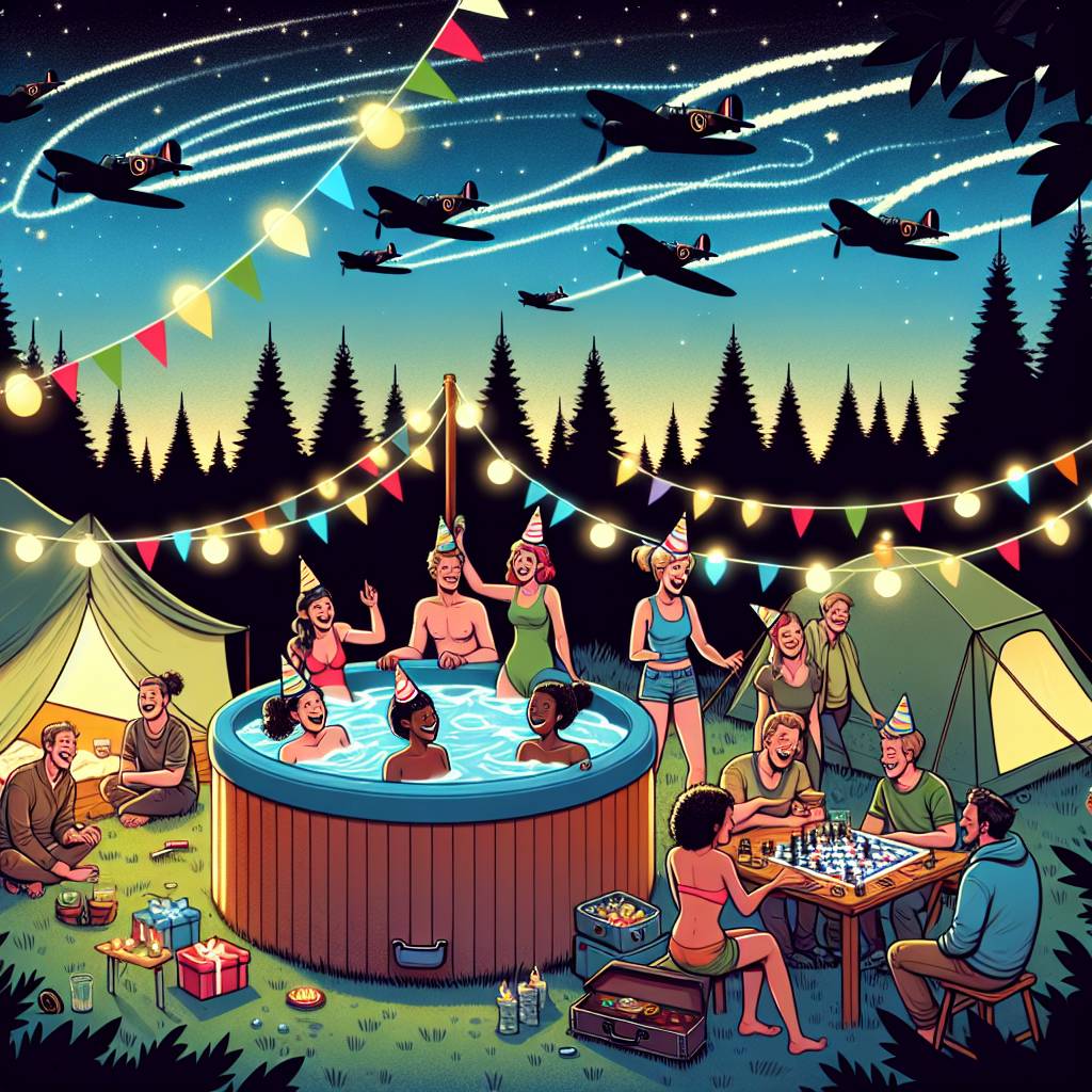 2) Birthday AI Generated Card - Board games, Hot tub, Camping, and Spitfire planes (bf0b3)