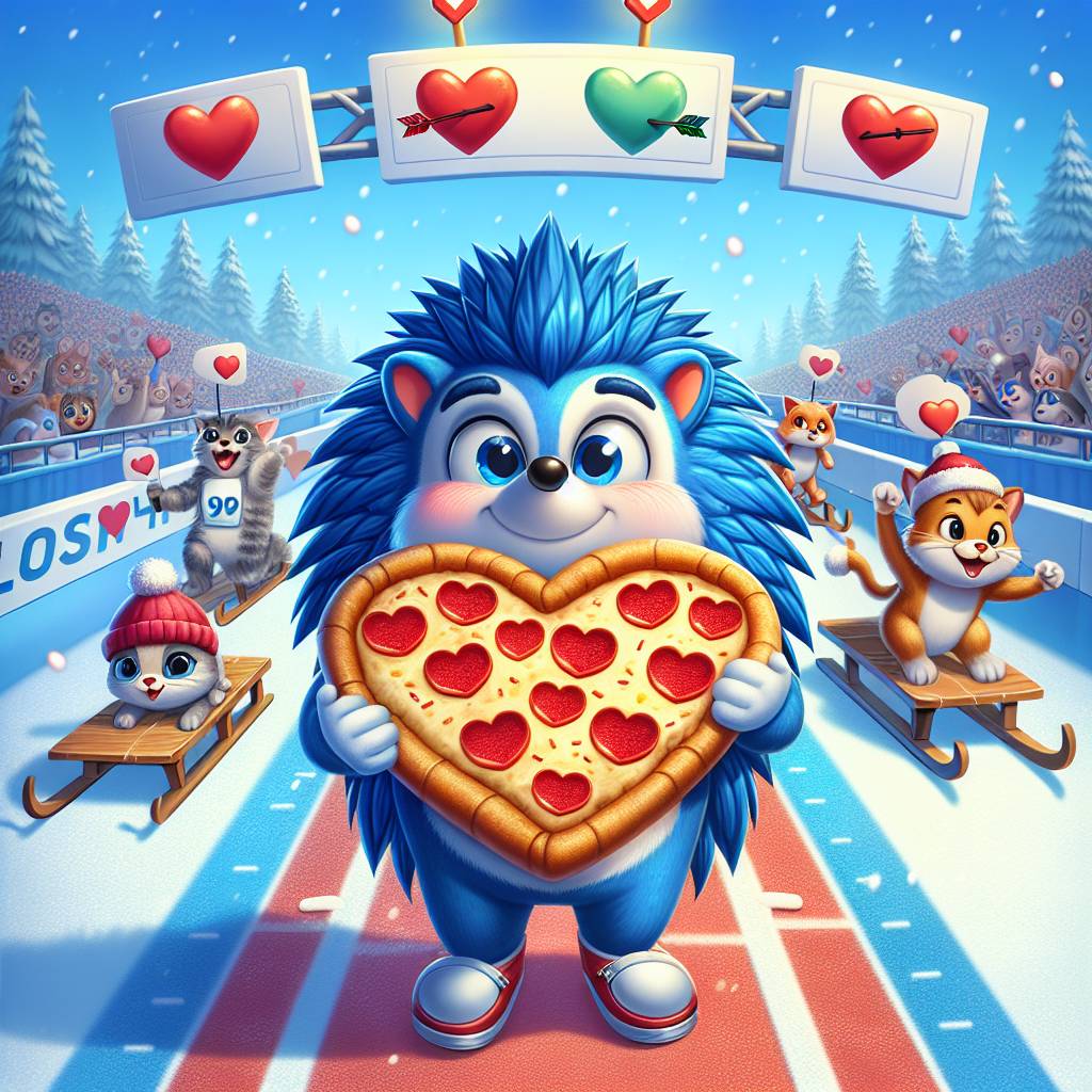 1) Valentines-day AI Generated Card - Sonic the hedgehog , Pizza, Luge, Triathlon race, and Cats (2495f)