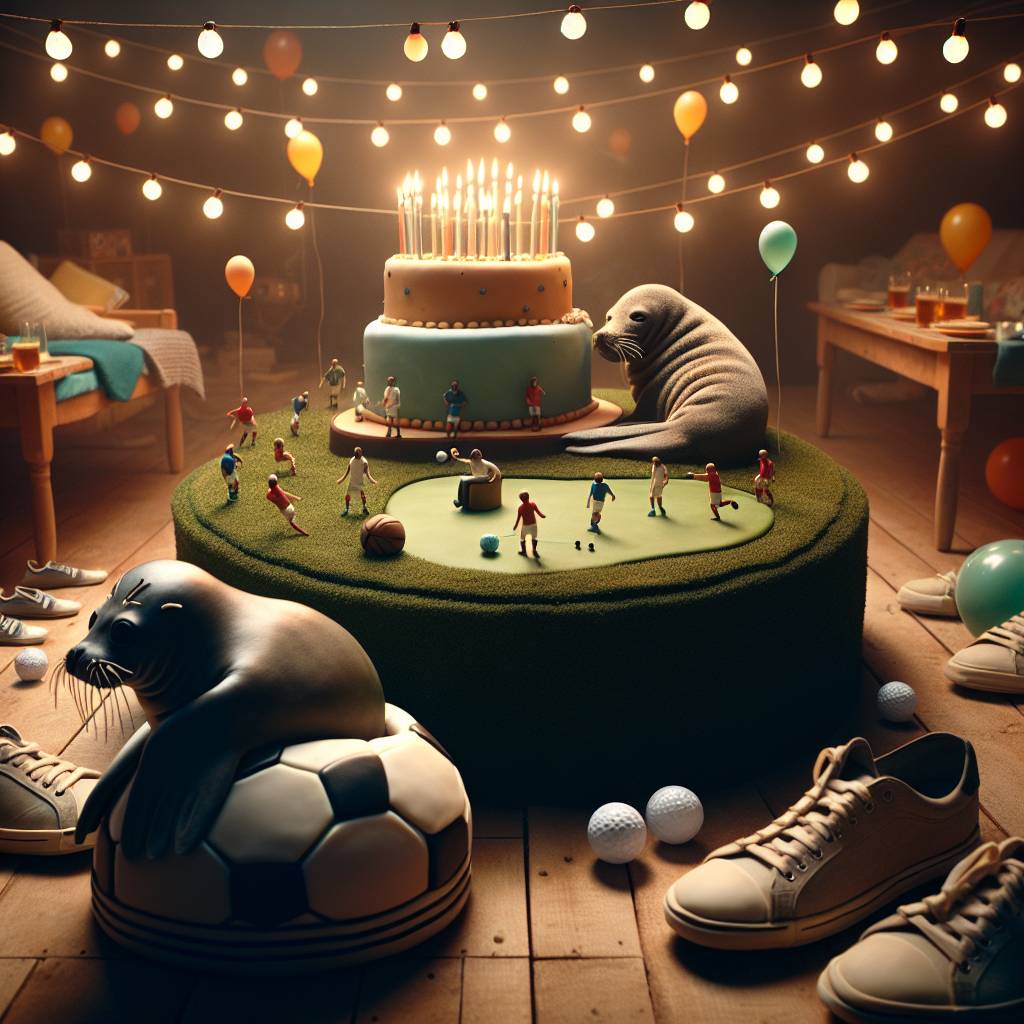 2) Birthday AI Generated Card - Football , Golf , Seals , Cake , Sleeping , Trainers , and Music  (0dca4)