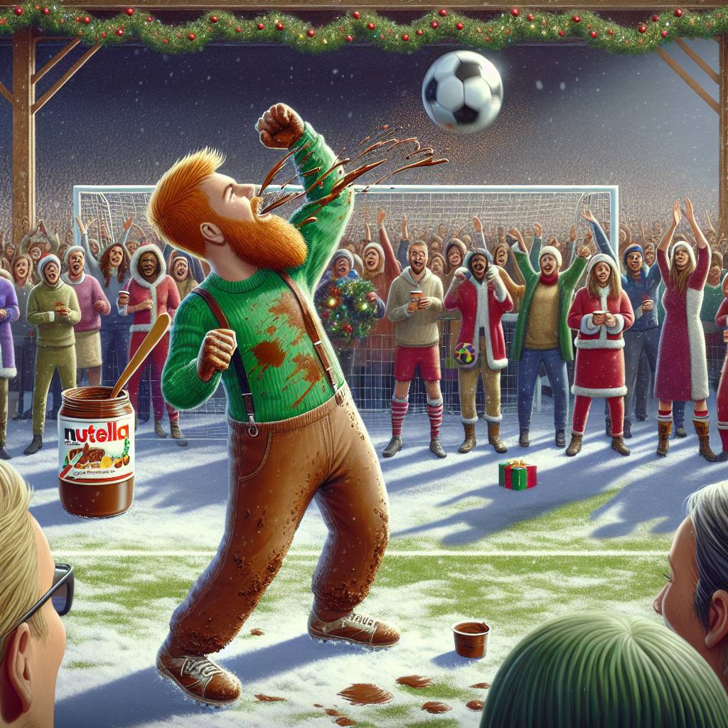 4) Christmas AI Generated Card - Nutella, Ginger welsh man in his 40's singing never gonna give you up, and Soccer (c1ed8)})