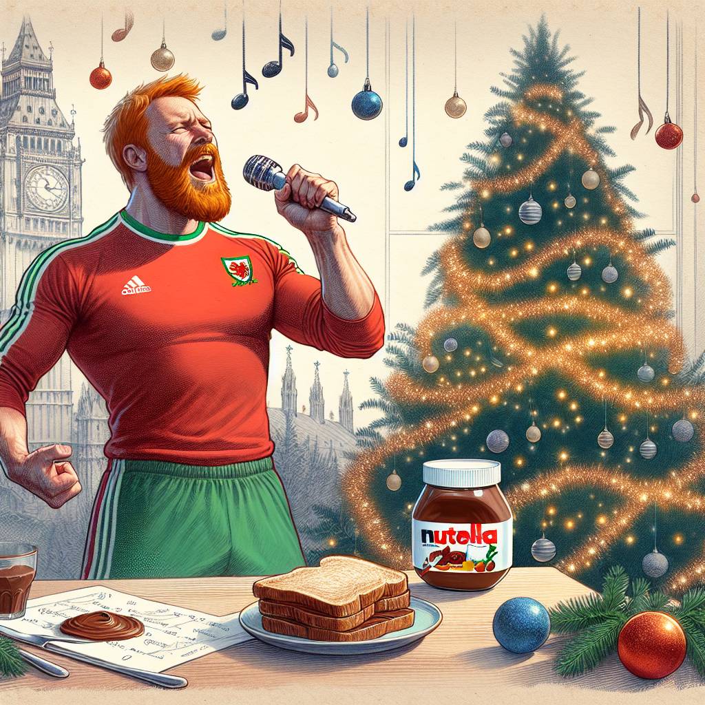 1) Christmas AI Generated Card - Nutella, Ginger welsh man in his 40's singing never gonna give you up, and Soccer (10bb4)})