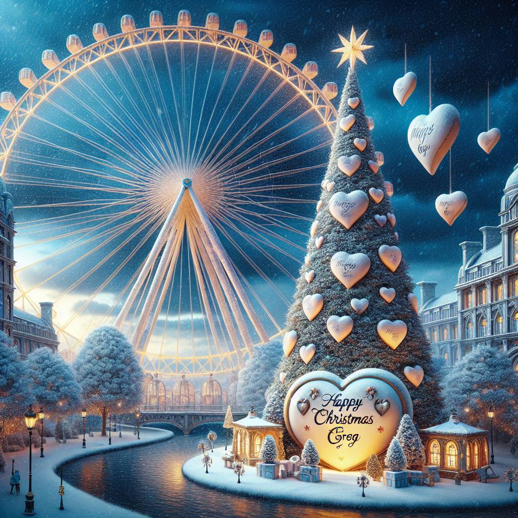 3) Anniversary AI Generated Card - Christmas wedding, Snow scene, Christmas tree, London, and Heart (322dd)