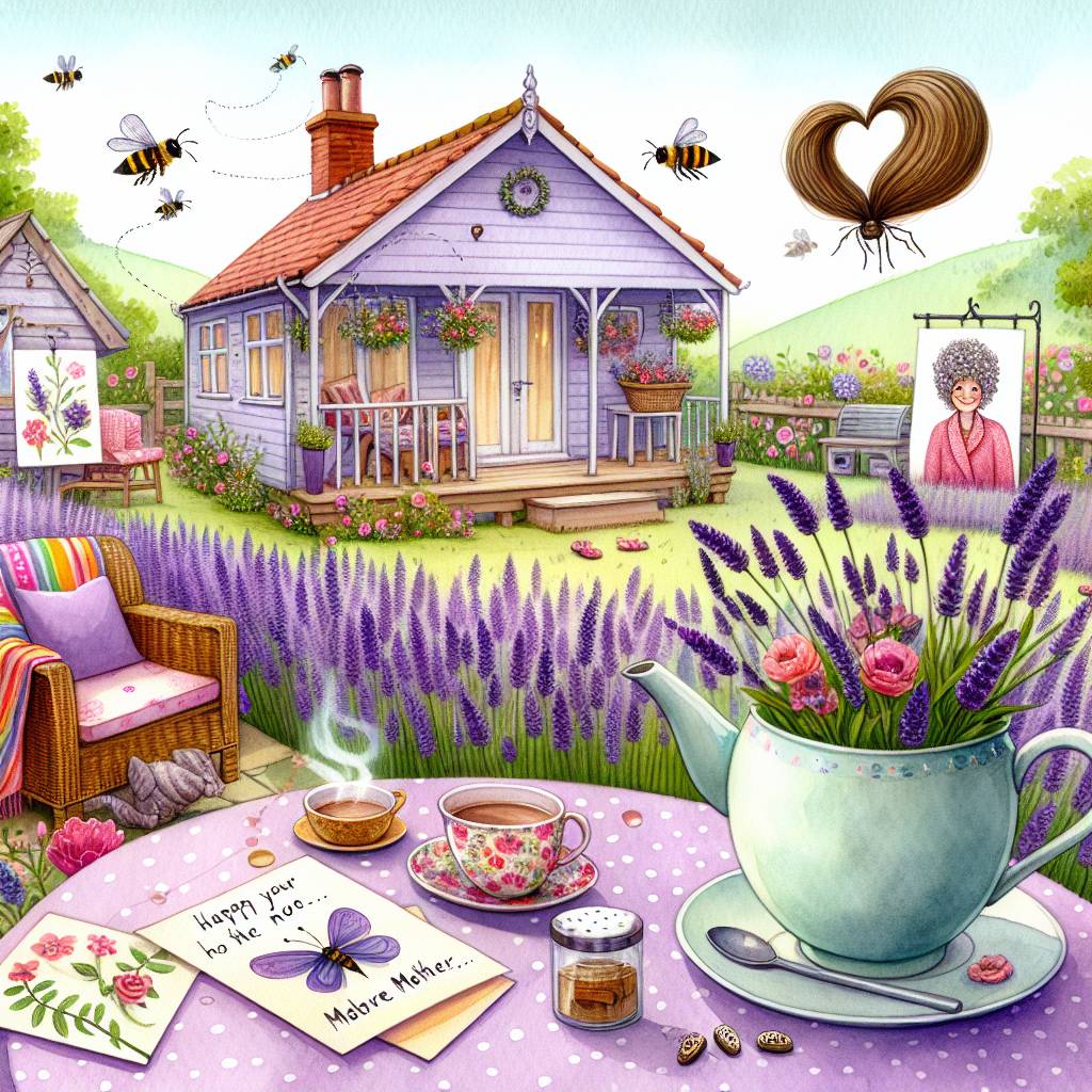 1) Mothers-day AI Generated Card - Lavender , Bees, Hot chocolate, Karen hairstyle, Love island, Grandchildren, Tea, and Bungalow (2bb71)
