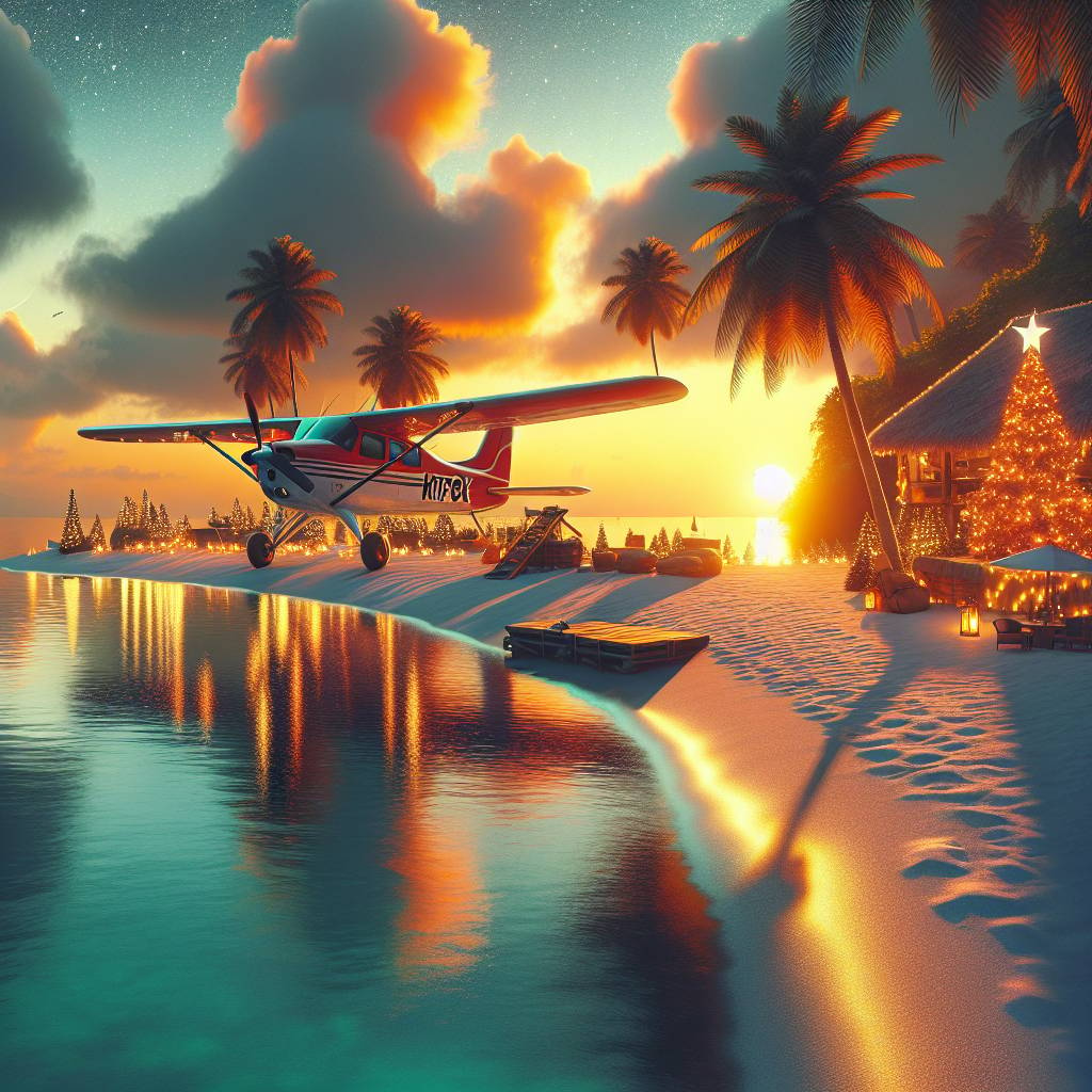 1) Christmas AI Generated Card - Kitfox Planes, India, and Sandy Beaches and Sunsets (46947)